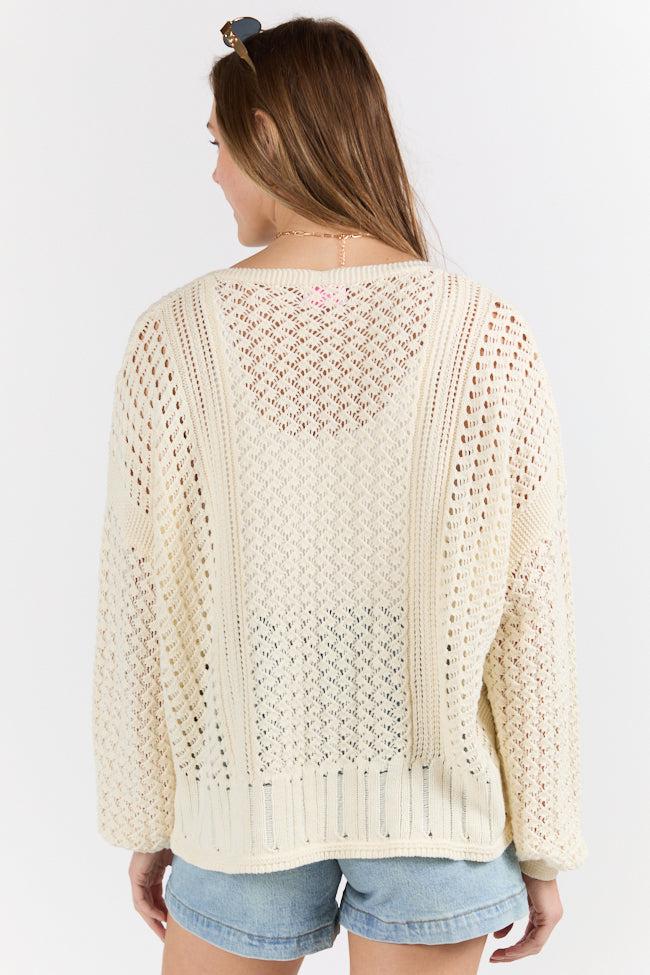 Morning Markets Cream Open Knit V-Neck Sweater FINAL SALE Product Image