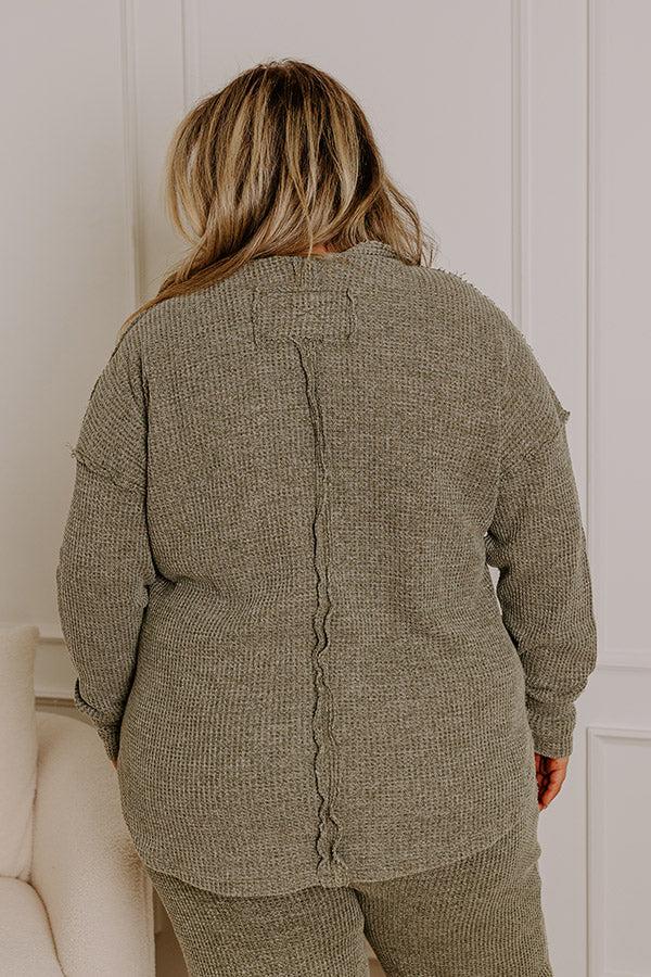 Cozy Haven Vintage Wash Knit Top in Olive Curves Product Image