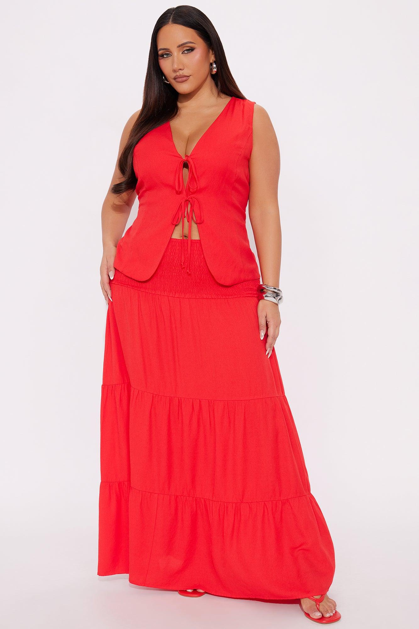 Sunshine Lover Linen Skirt Set - Red Female Product Image