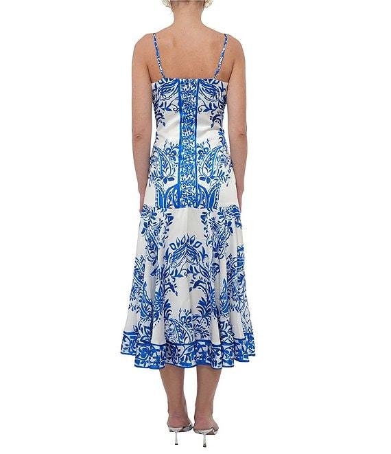 Adelyn Rae Rhegan Satin Floral Print V Neck Sleeveless Slip Midi Dress Product Image