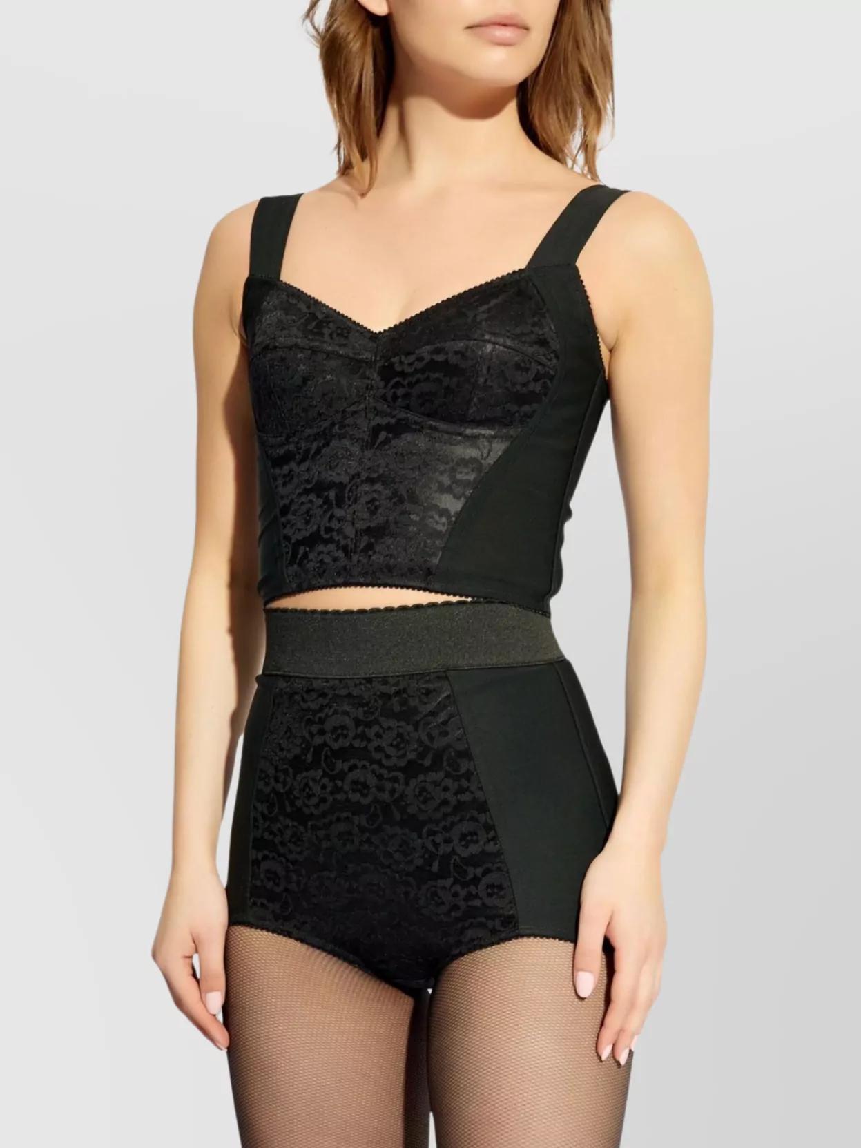 DOLCE & GABBANA Jacquard And Lace Sheath Corsetry Bustier In Black Product Image