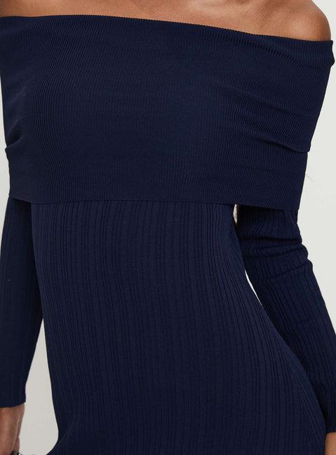 Flisse Long Sleeve Rib Maxi Dress Navy Product Image