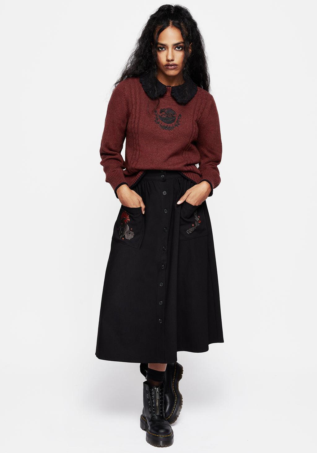 Foxfire Embroidered Button Up Midi Skirt Product Image