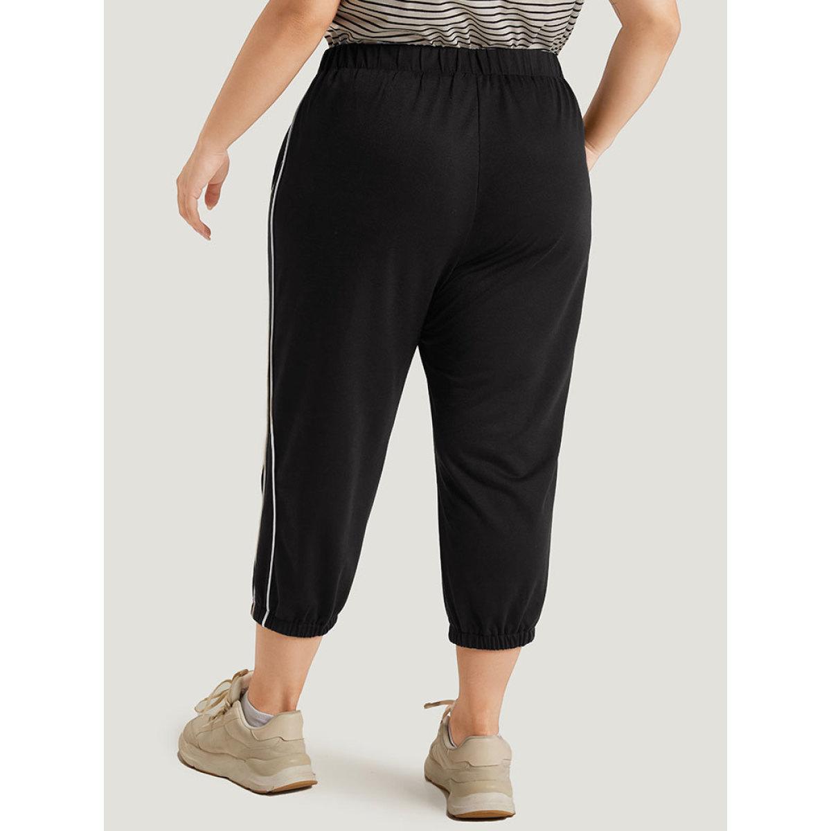 Two Tone Seam Detail Pocket Sweatpants DarkGray Plus Size Women Casual Dailywear Contrast 26/4X Bloomchic Product Image