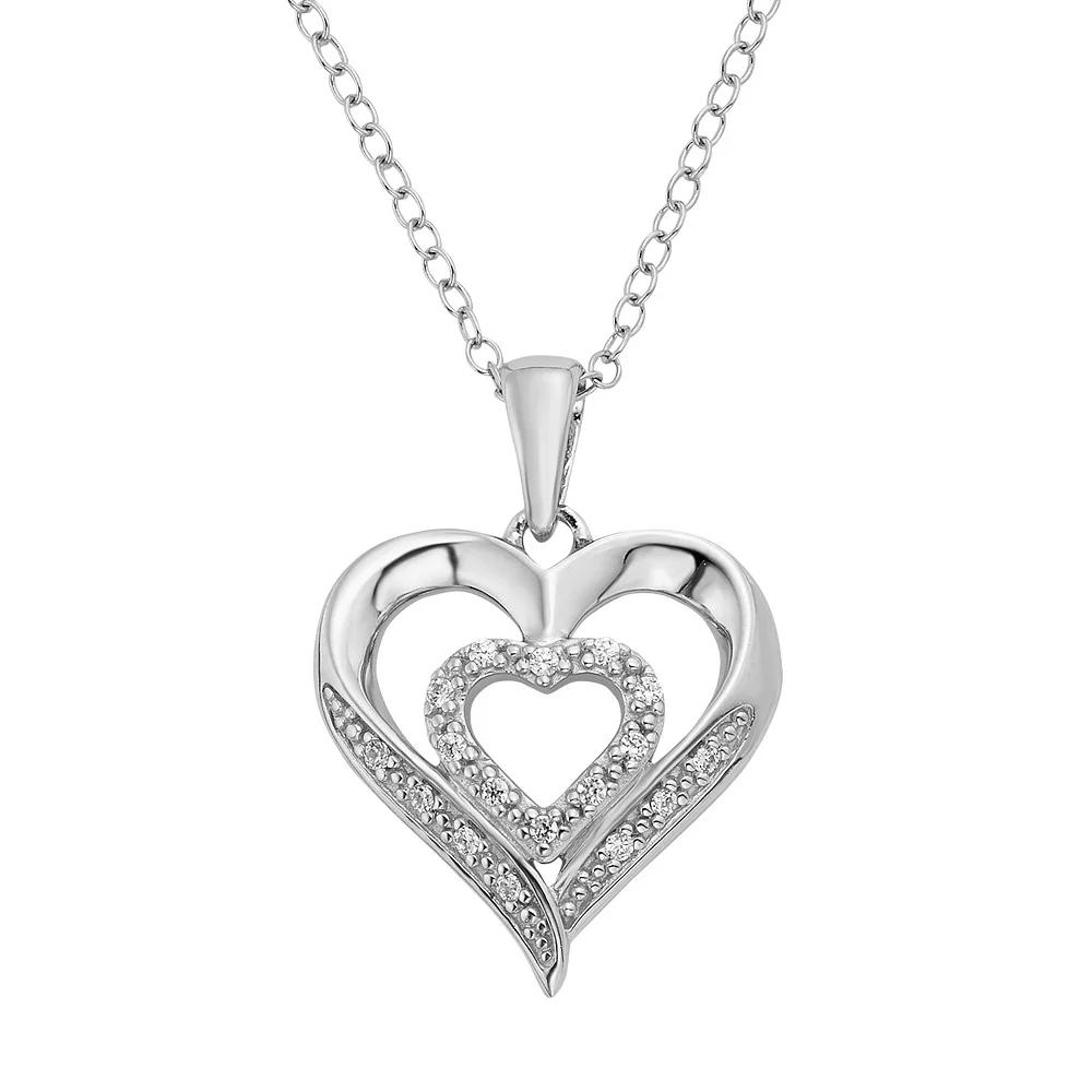 1/10 Carat T.W. Diamond Sterling Silver Double Heart Pendant Necklace, Women's, Size: 16", White Product Image