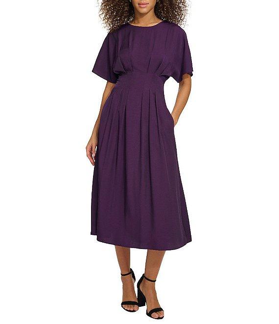 Kensie Short Sleeve Smocked Waist A-Line Midi Dress Product Image