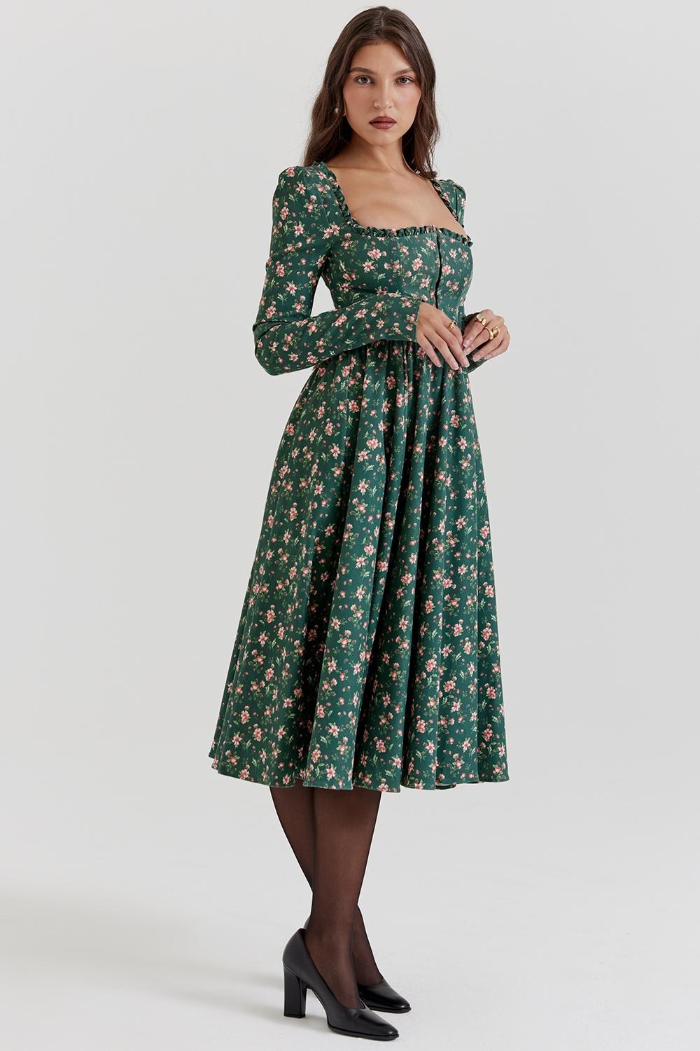 Delia  green floral print midi dress Product Image