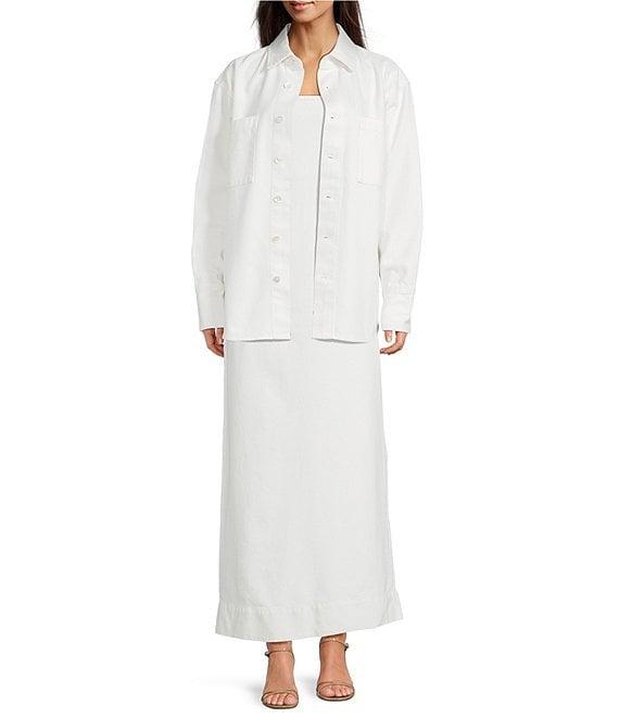 Le' AL.X Denim Square Neck Spaghetti Strap Back Split Hem Column Coordinating Maxi Dress Product Image