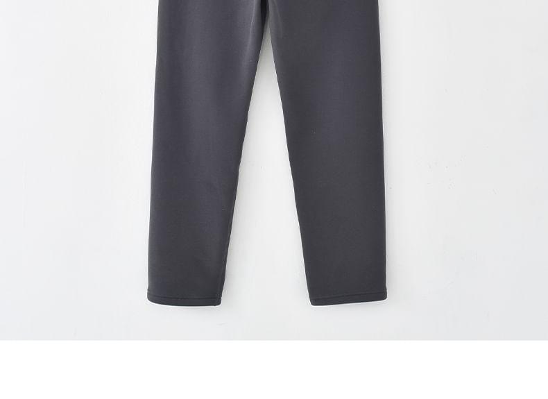 Elastic Waist Plain Fleece-Lined Straight Leg Pants Product Image