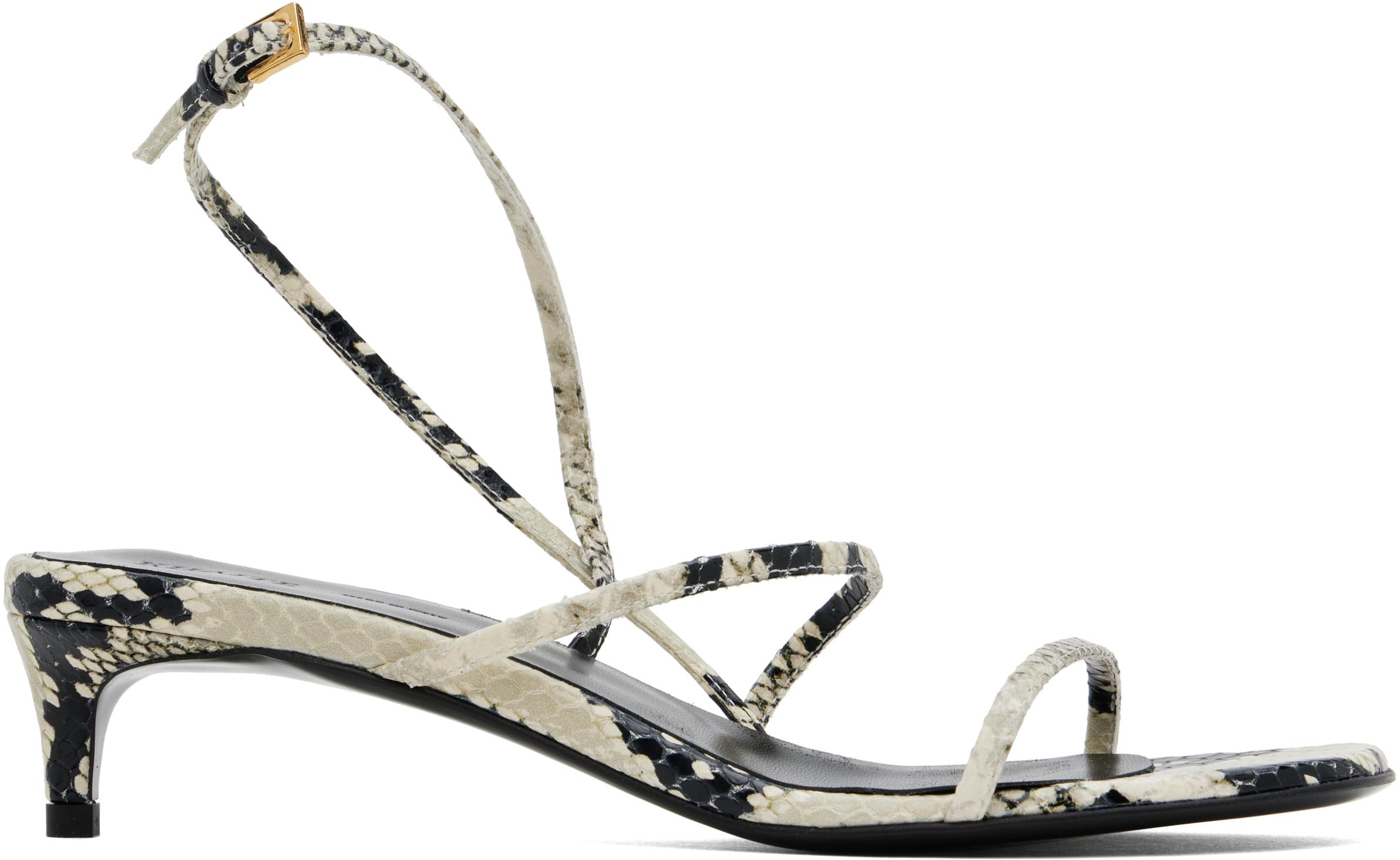 KHAITE Loop Snake-effect Leather Sandals In Beige Comb Product Image