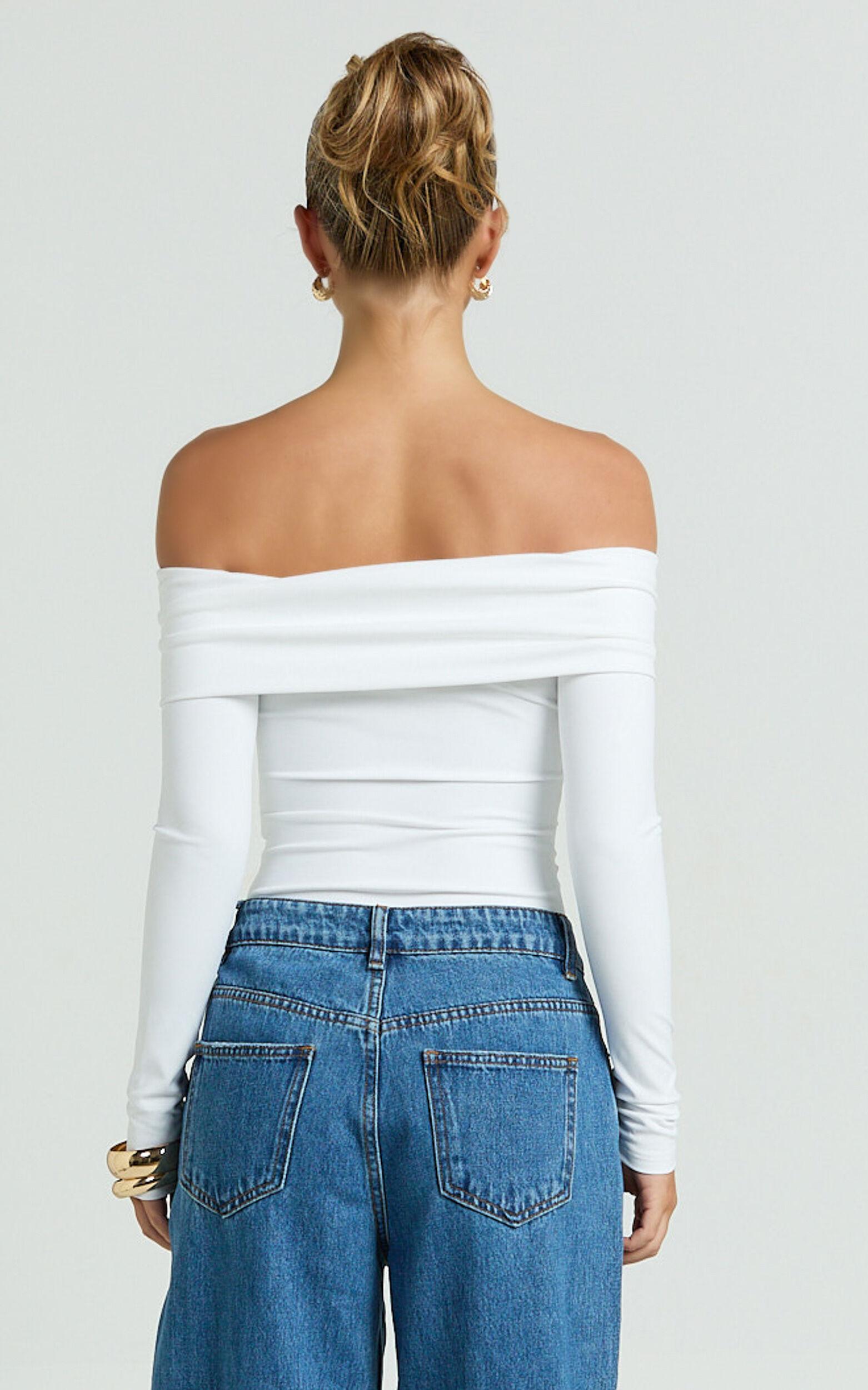 Charisse Bodysuit - Off Shoulder Button Down Bodysuit in White Product Image