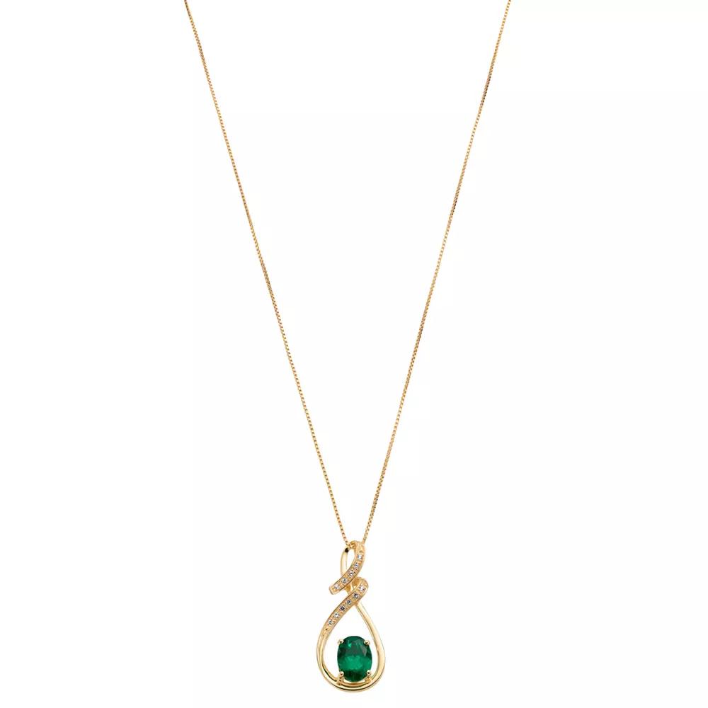 14k Gold Over Silver Lab-Created Emerald & Lab-Created White Sapphire Pendant Necklace, Women's, Size: 18", Green Product Image