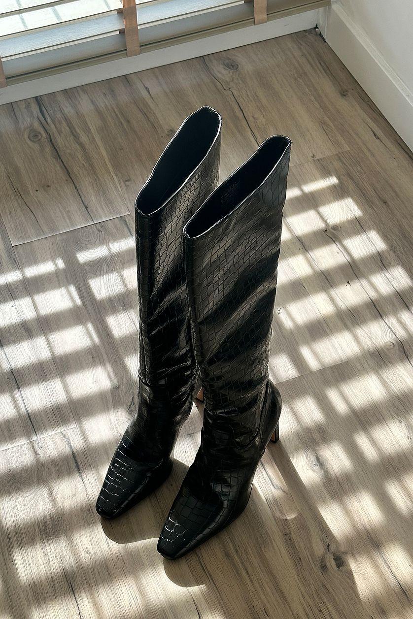 Squared Toe Croc Pattern Boots Product Image