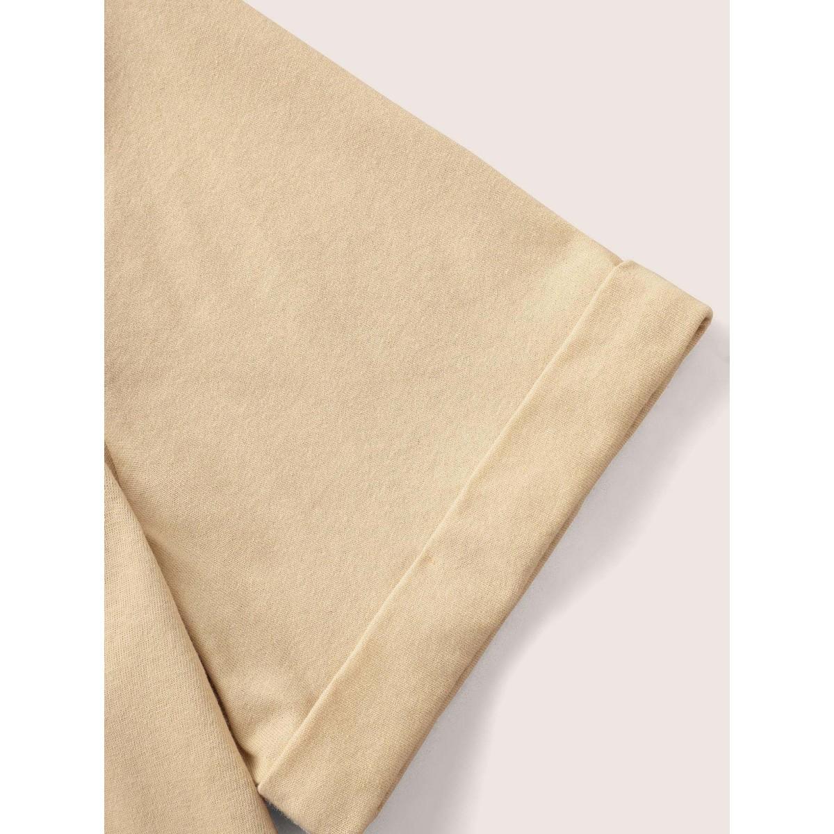Plus Size Cotton Solid Patched Pocket Cuffed Sleeve T-shirt Champagne Women Casual Roll Hem Round Neck Everyday T-shirts BloomChic 22-24/3X Product Image