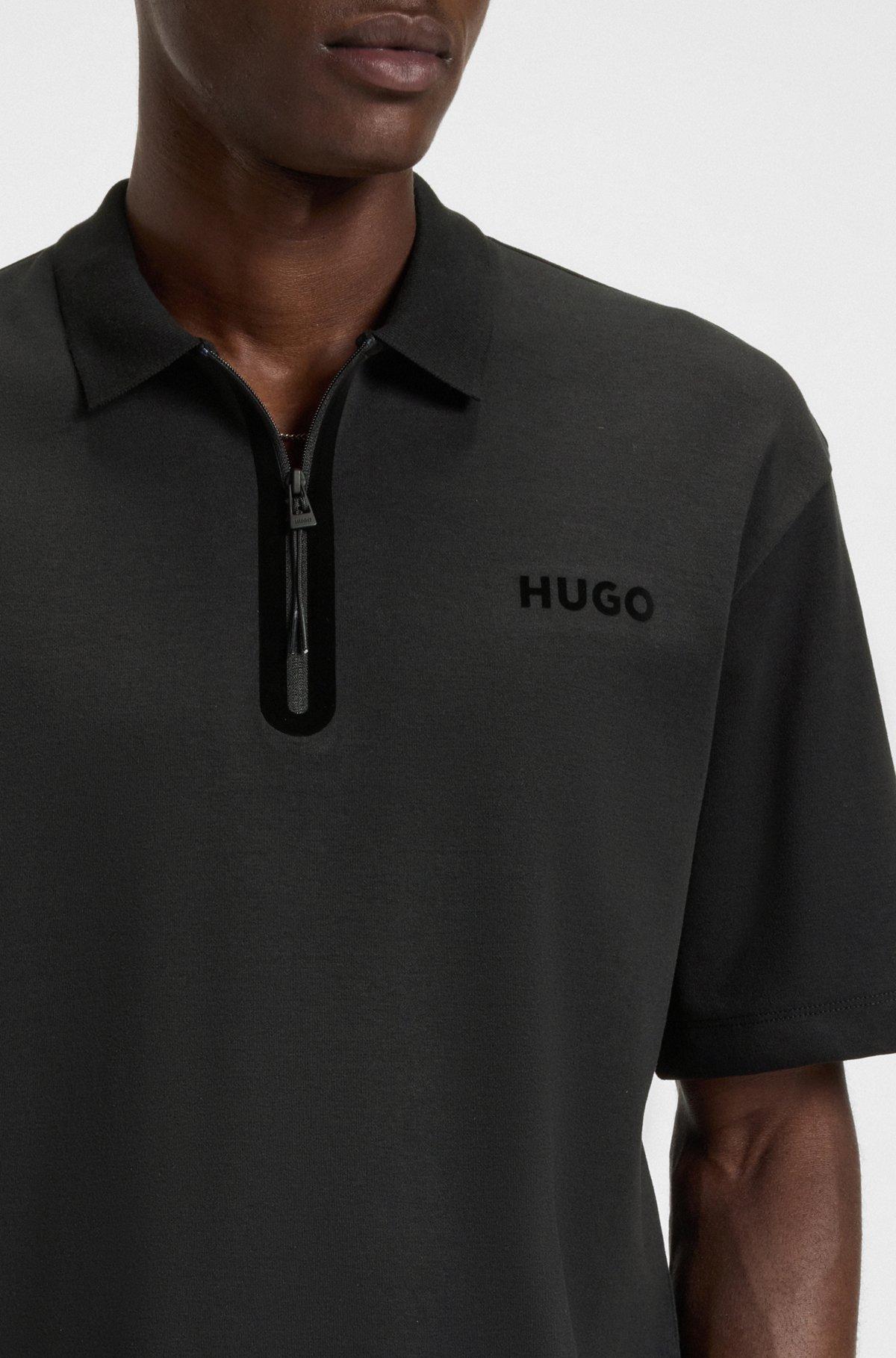 HUGO - Polo shirt with zip placket - Black Product Image