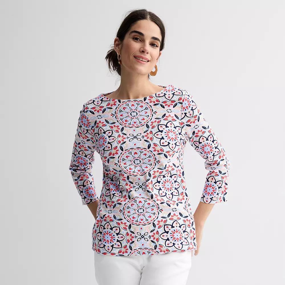 Women's Croft & Barrow® Boatneck Top, Size: Small, Pink Fancy Medallion Product Image