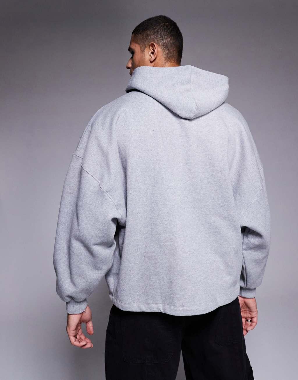 ASOS DESIGN premium heavyweight oversized zip through hoodie 400gsm with fixed hem in gray heather Product Image