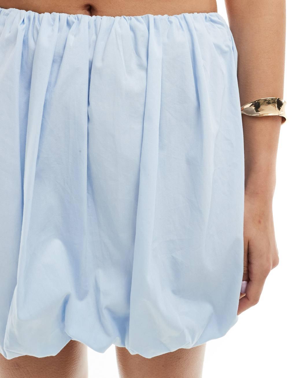 ASOS DESIGN cotton poplin bubble mini skirt in blue Product Image