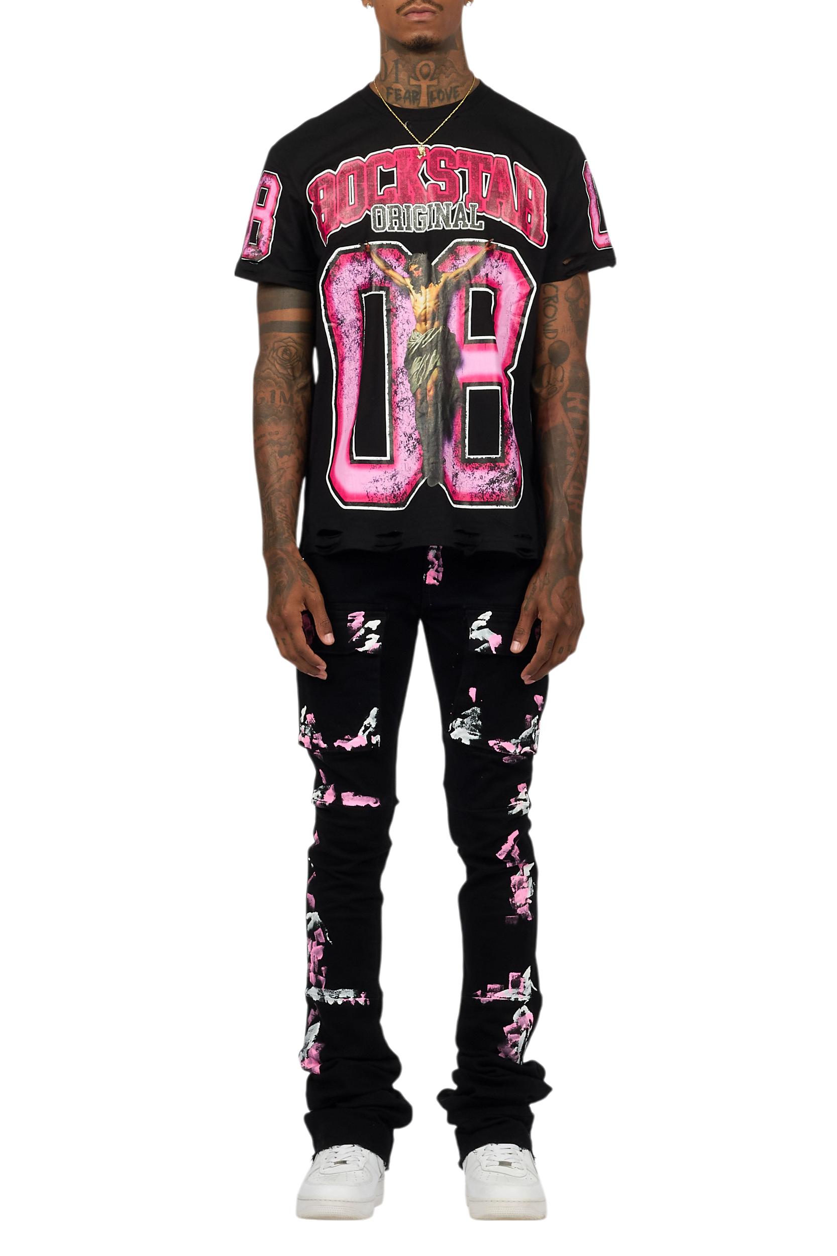 Fields Black T-Shirt/Nello Painted Super Stacked Flare Jean Set Male Product Image