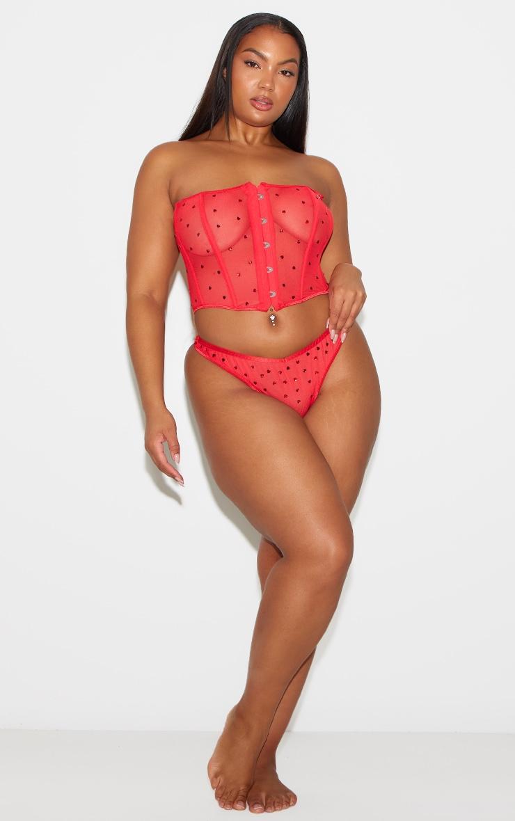 Plus Red Diamante Mesh Heart Corset Product Image