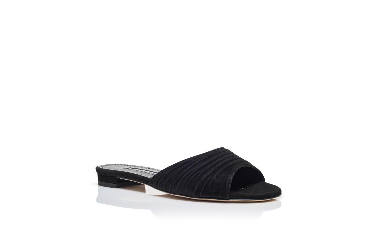 PIRUAFLAT Black Suede Ruched Detail Flat Sandals Product Image
