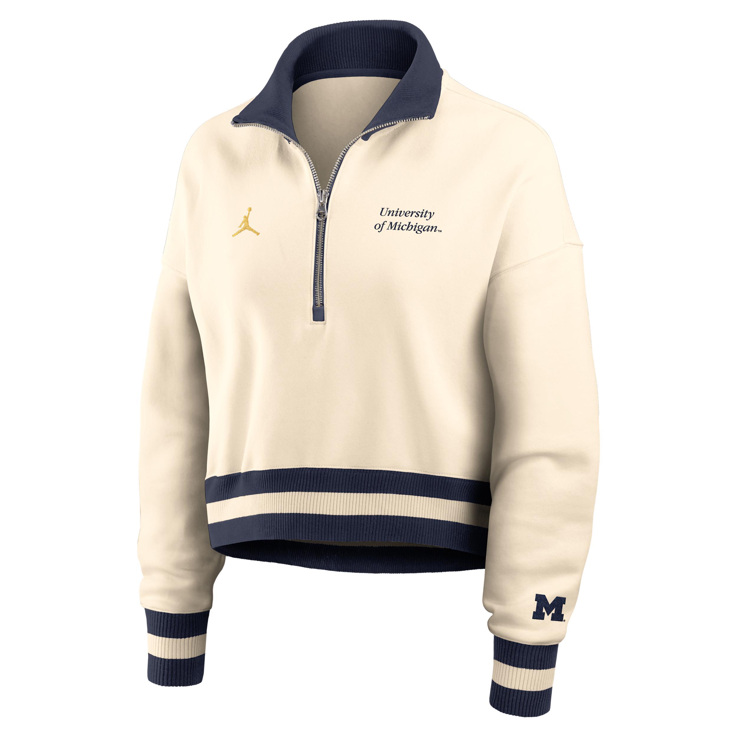 Womens Michigan Legacy Jordan Brand College Cropped 1/4-Zip Crew | 0JO80C38MWN-FFD Product Image