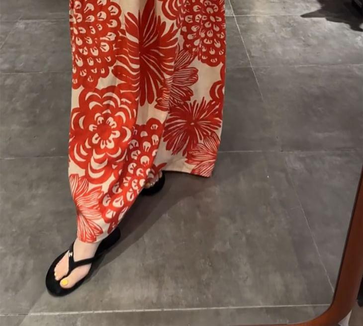 Spaghetti Strap Floral Print Maxi A-Line Dress Product Image