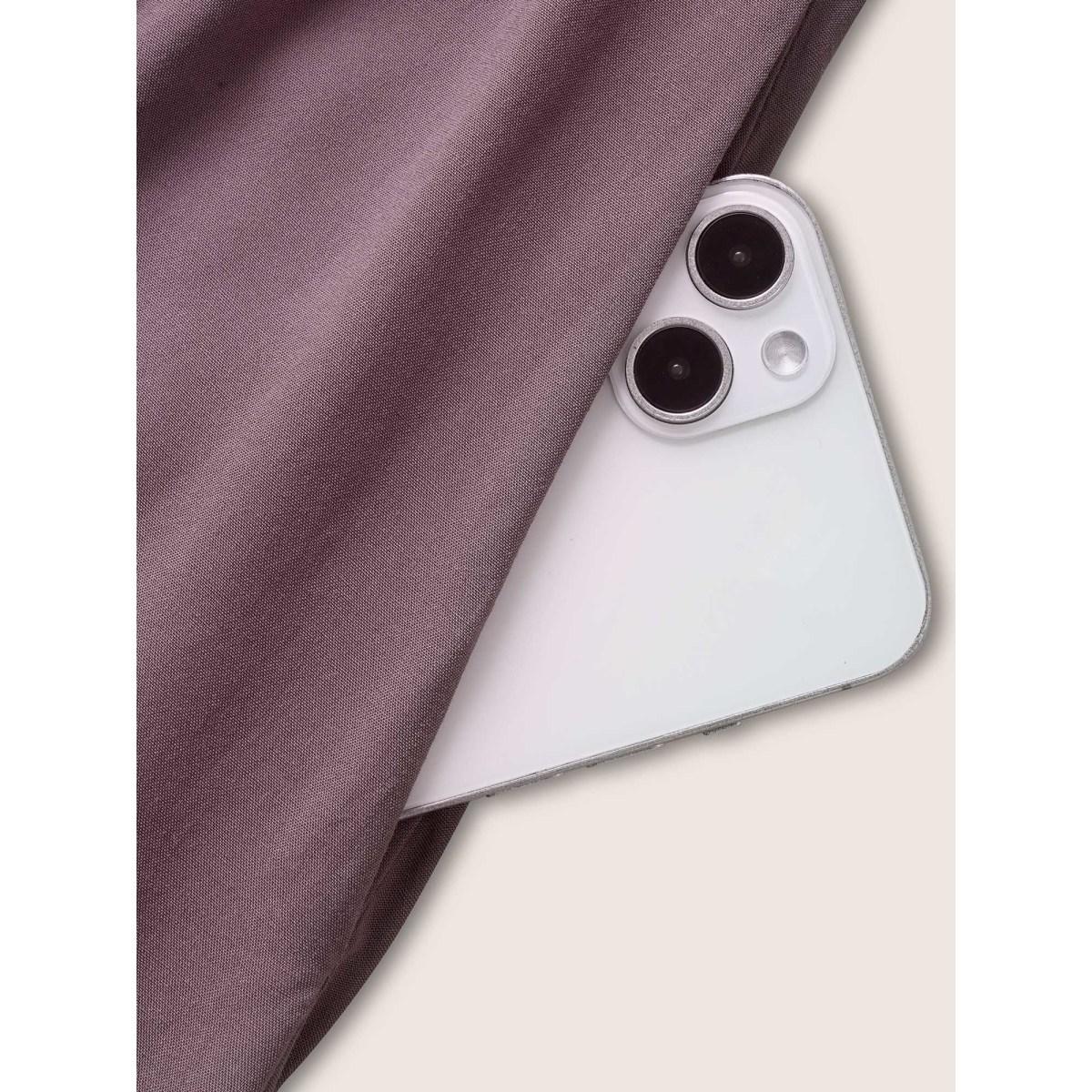 Plus Size Plain Heart Neckline Gathered Button Detail Dress Mauve Women Elegant Gathered Heart neckline Short sleeve Curvy Midi Dress BloomChic 18-20/2X Product Image