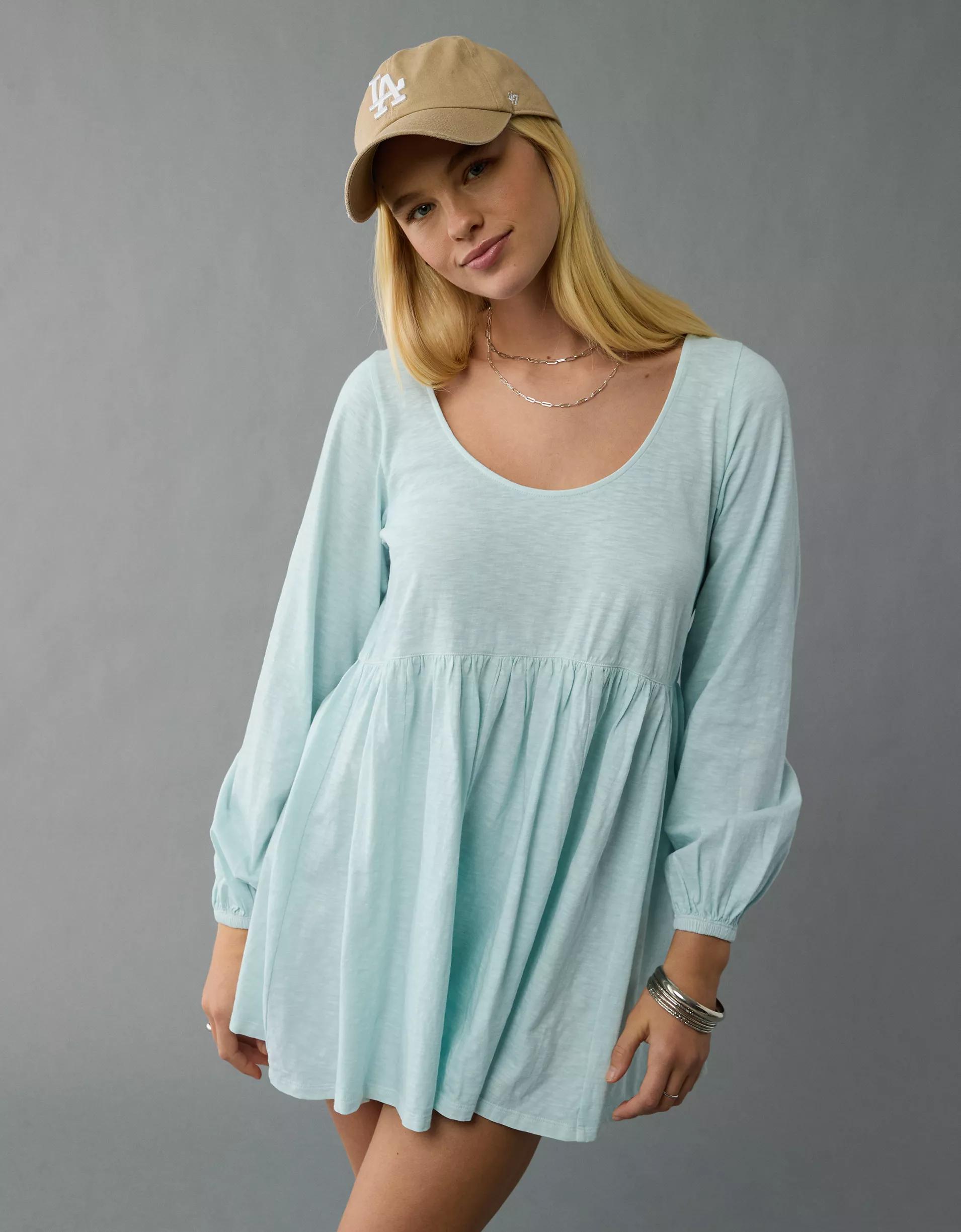 AE Sunchaser Knit Long-Sleeve Scoop Neck Mini Dress Product Image