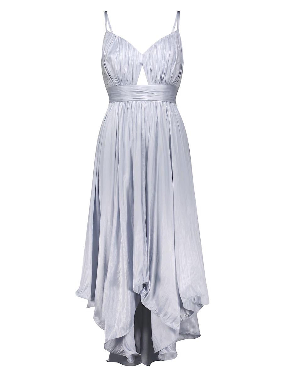 Womens Asymmetric Pleated Satin Midi-Dress Product Image