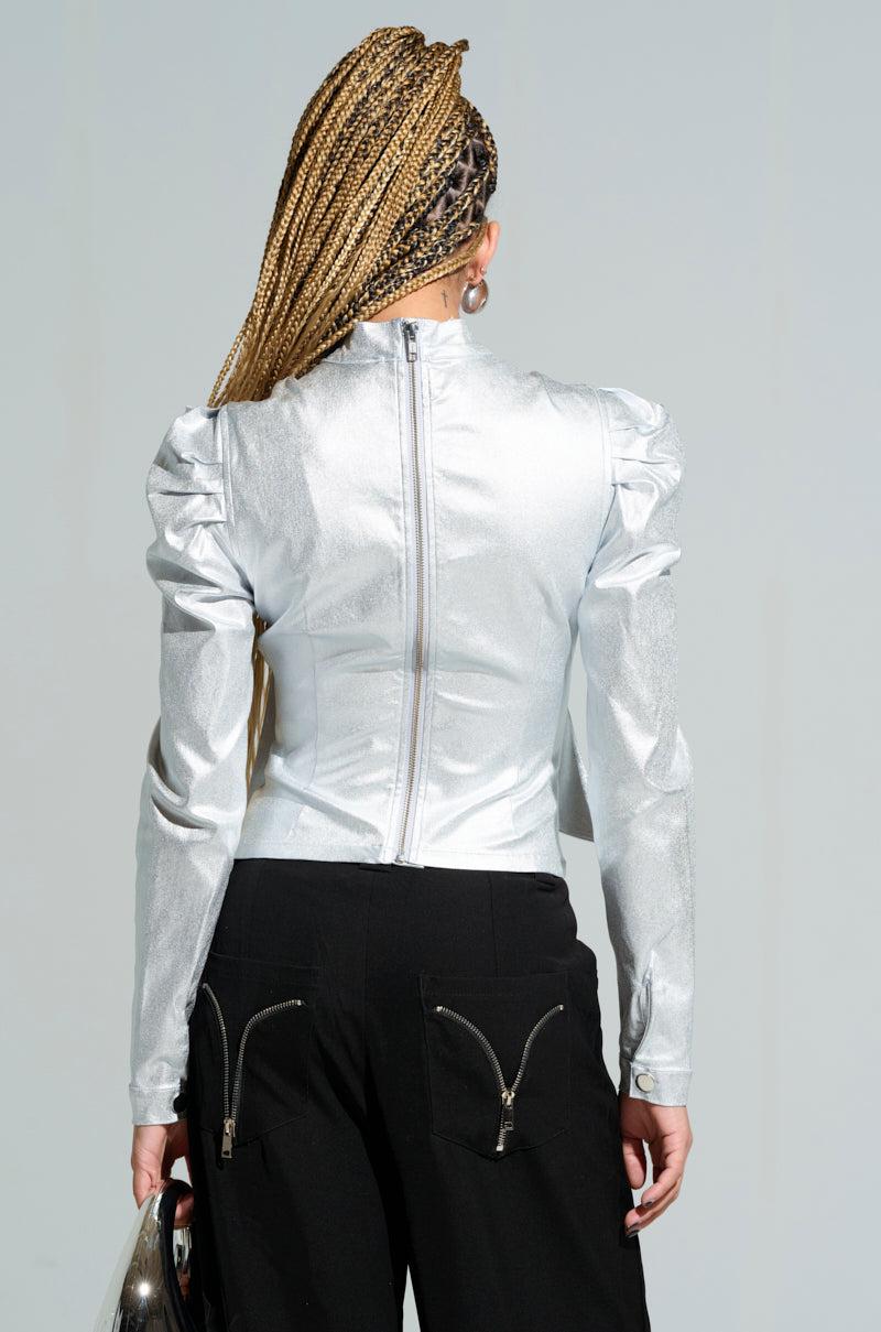 MISS INDEPENDENT LONG SLEEVE BLOUSE IN SILVER Product Image