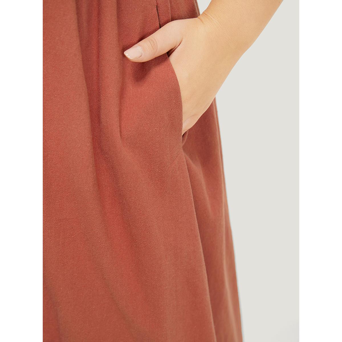 Plus Size Color Block Contrast Pocket Flutter Hem Knot Cami Dress Rust Women Casual Adjustable Straps Spaghetti Strap Sleeveless Curvy Midi Dress BloomChic 22-24/3X Product Image