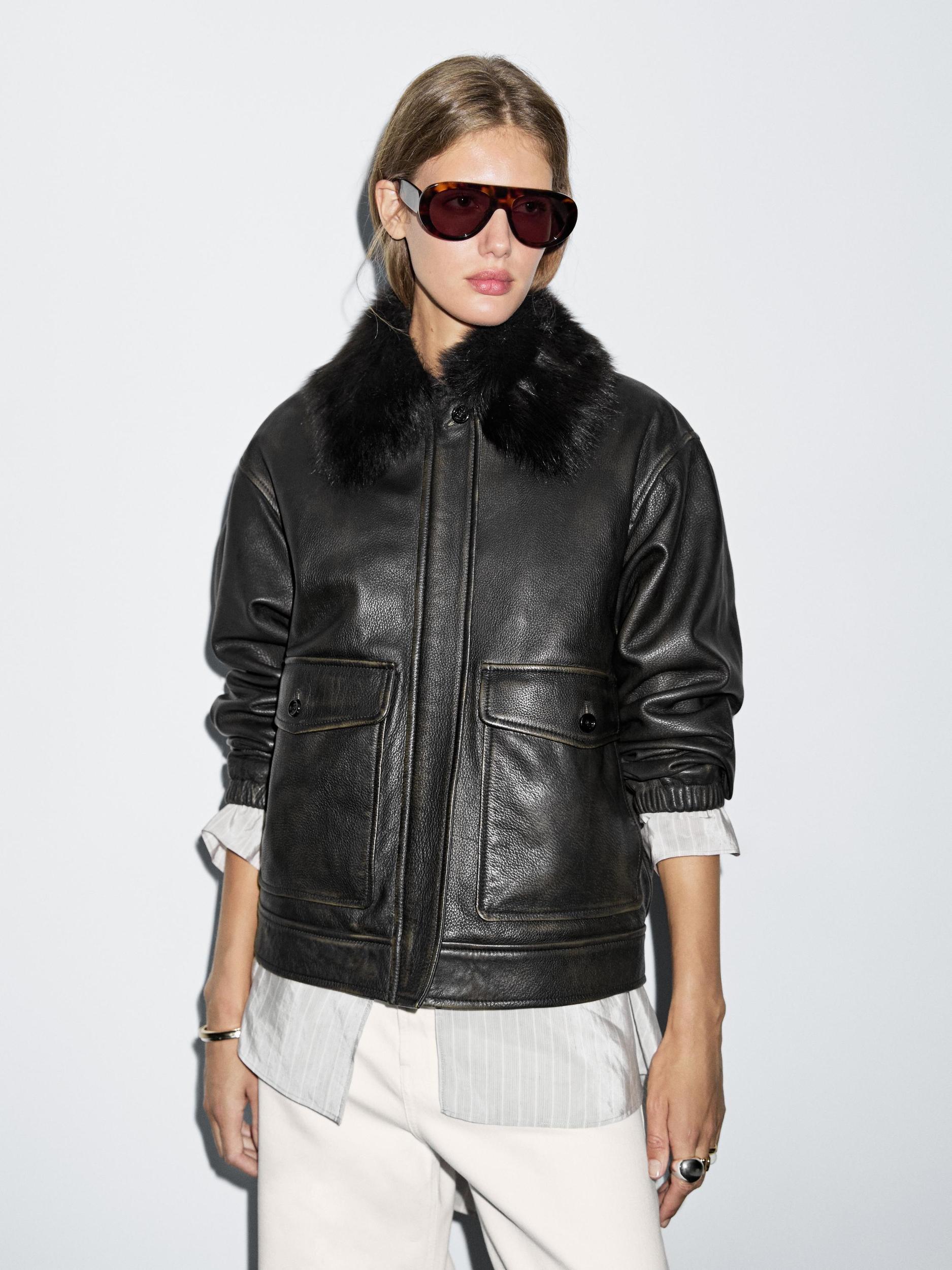 Nappa leather jacket with lambskin collar Product Image