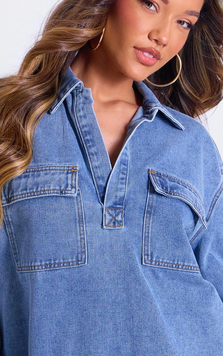Vintage Blue Long Sleeve Slouchy Denim Rugby Shirt Product Image