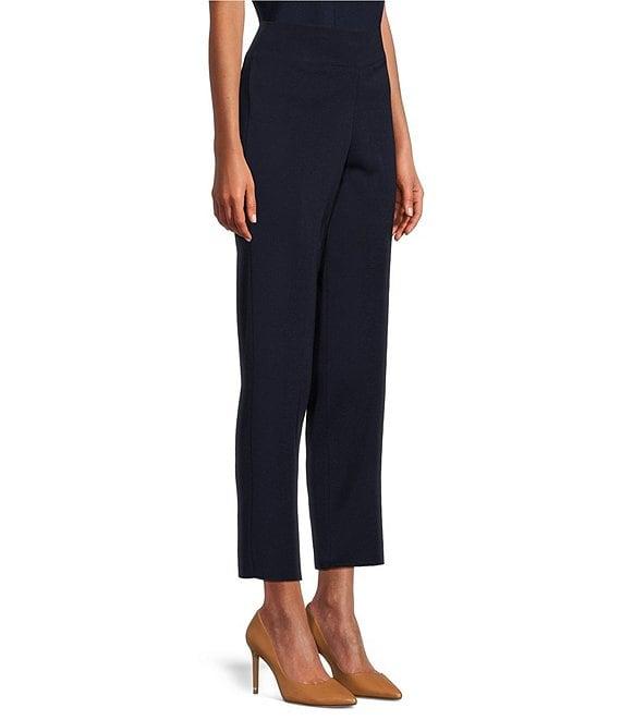 Ming Wang Woven Slim Straight Leg Elastic Waist Cropped Pull-On Pants Product Image