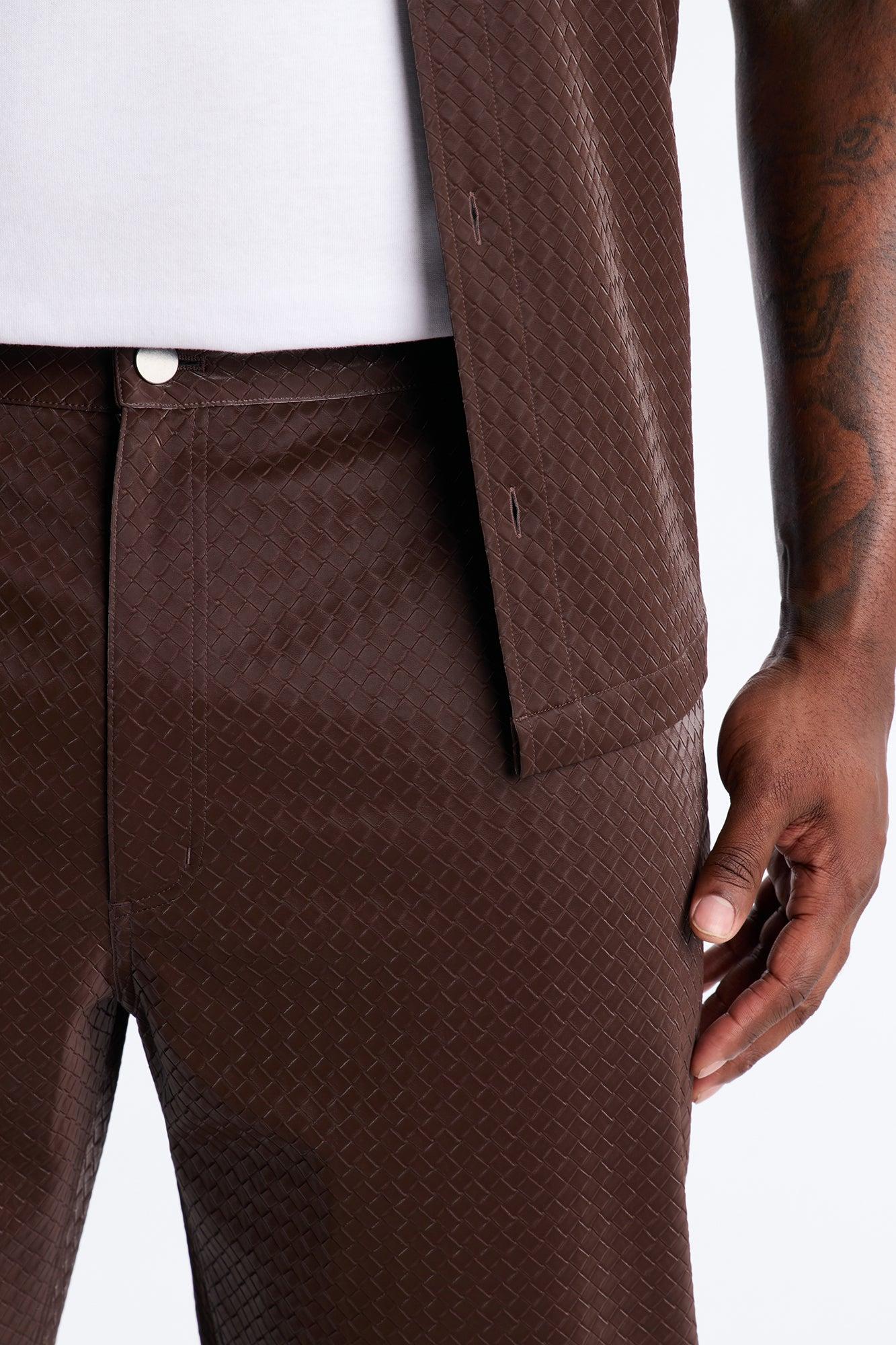Straight Tisse Textured Faux Leather Pant - Brown Product Image
