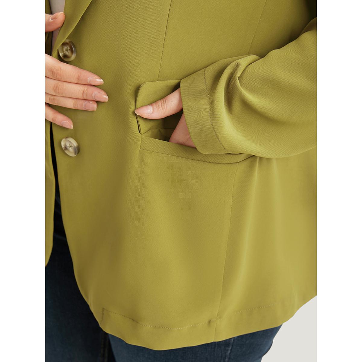 Plus Size Plain Pocket Button Up Suit Collar Blazer Olive Women Dailywear Plain Plain Sleeve Long Sleeve Lapel Collar 28/5X Pocket Casual Blazers BloomChic Product Image