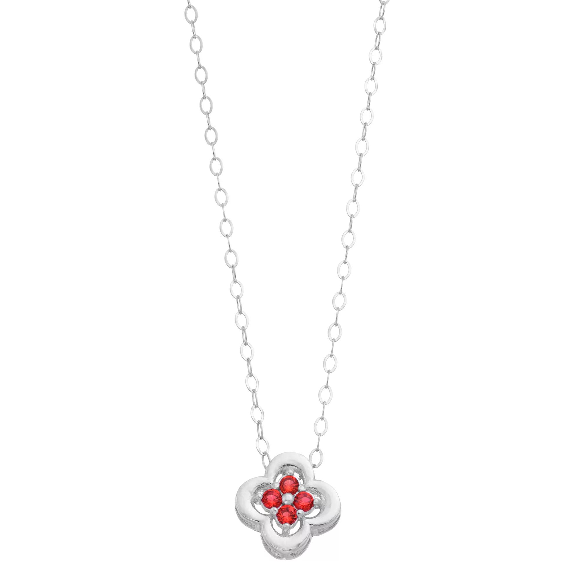 Aleure Precioso Sterling Silver Lab-Created Gemstone Clover Pendant Necklace, Women's, Size: 16", Sterling Silver Red Product Image