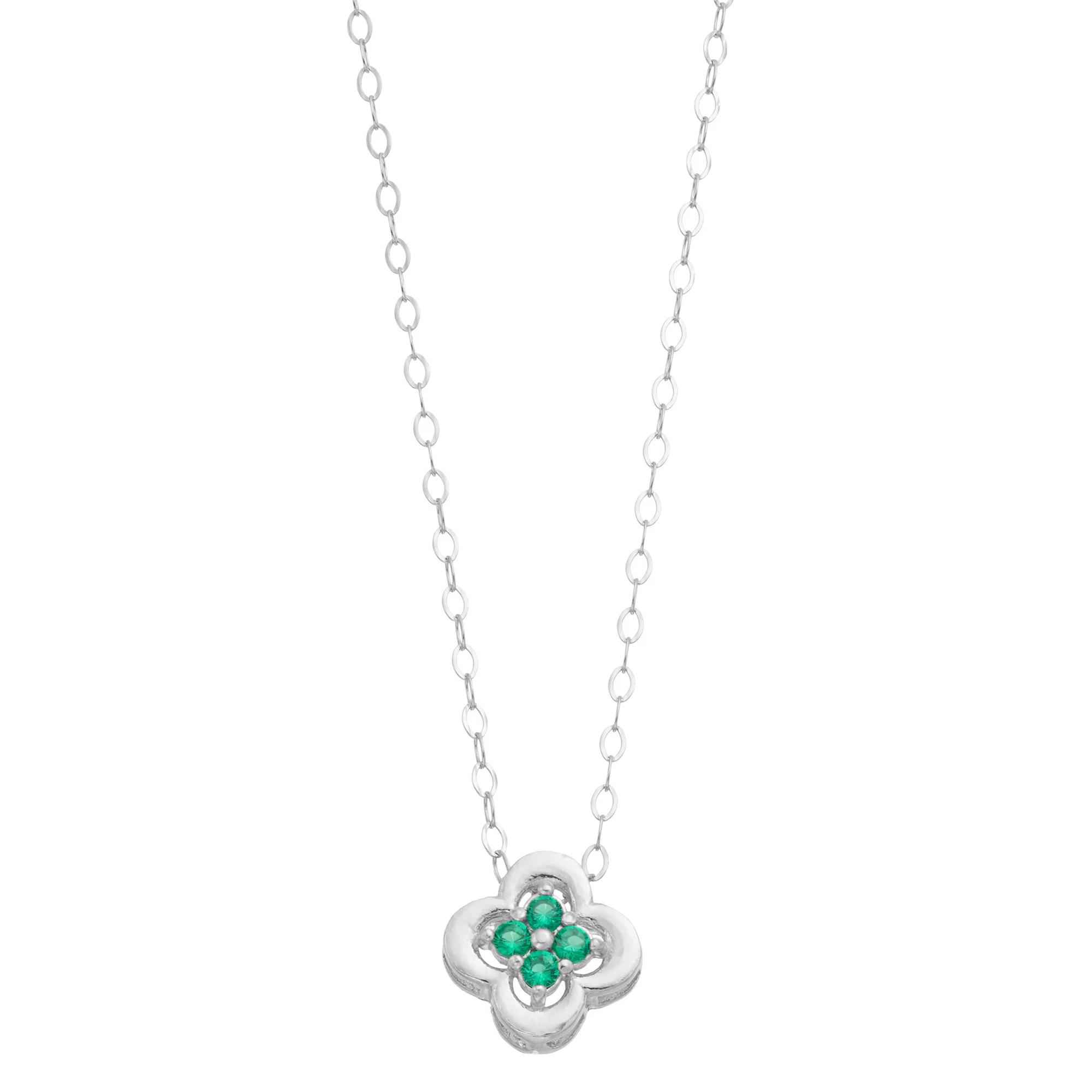 Aleure Precioso Sterling Silver Lab-Created Gemstone Clover Pendant Necklace, Women's, Size: 16", Sterling Silver Green Product Image