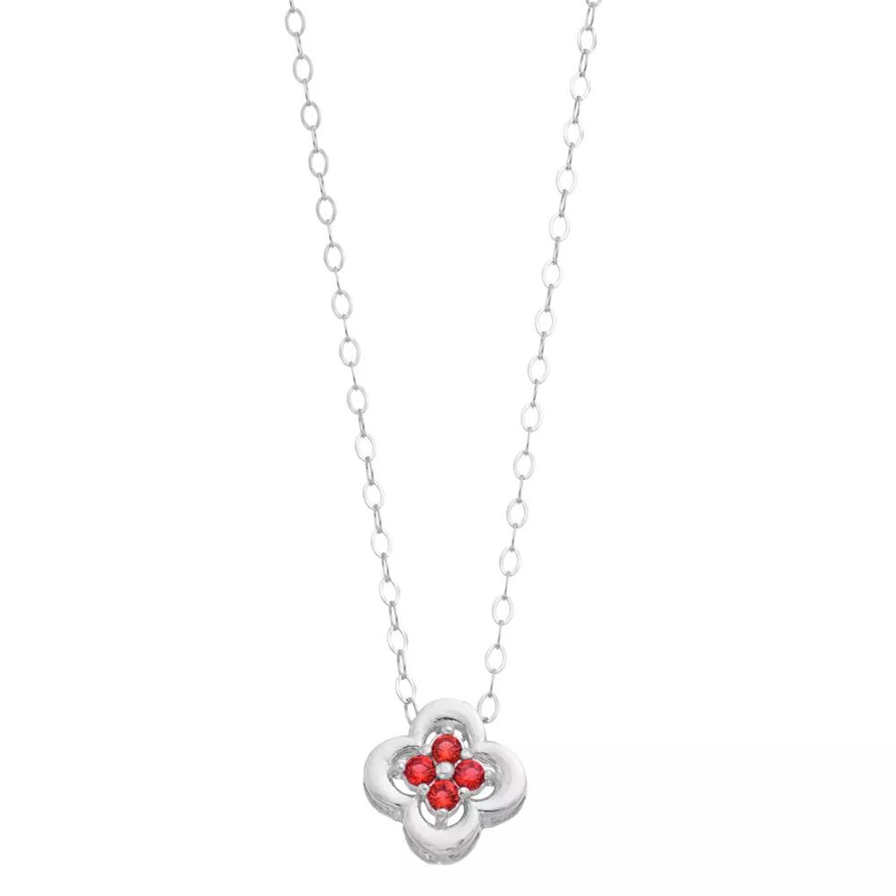 Aleure Precioso Sterling Silver Lab-Created Gemstone Clover Pendant Necklace, Women's, Size: 16", Sterling Silver Red Product Image