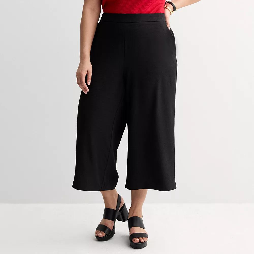 Plus Size Nine West Pull-On Flowy Wide Leg Cropped Pants, Women's, Size: 0X, Black Product Image