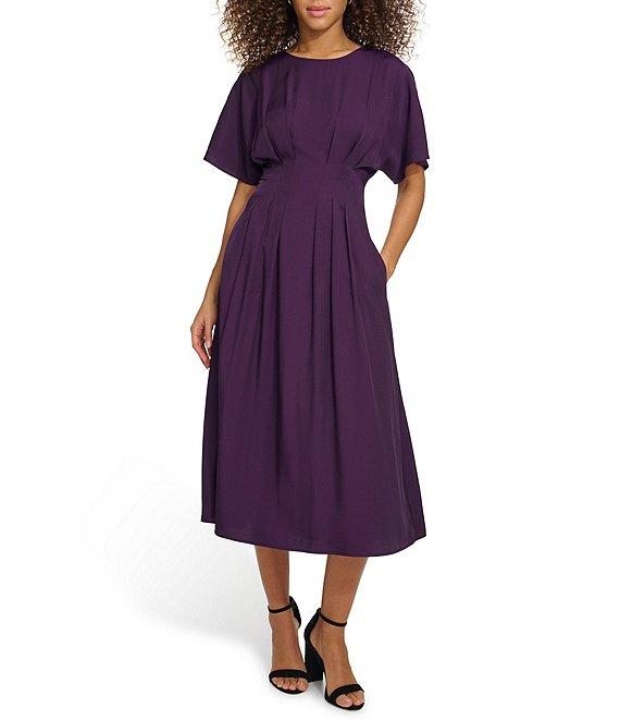 Kensie Short Sleeve Smocked Waist A-Line Midi Dress Product Image