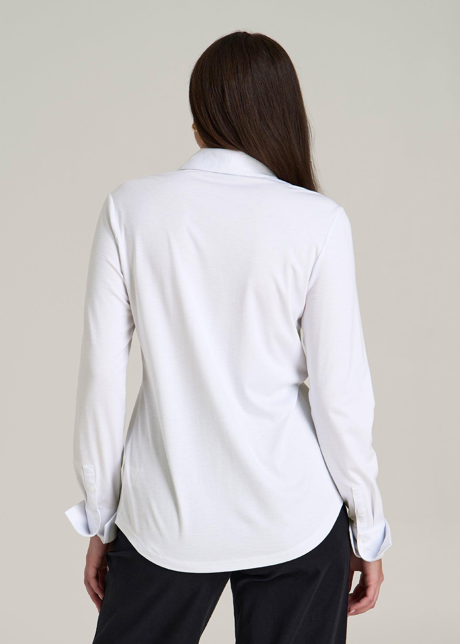 Slub Knit Button-Up Shirt for Tall Women in Bright White Female Product Image