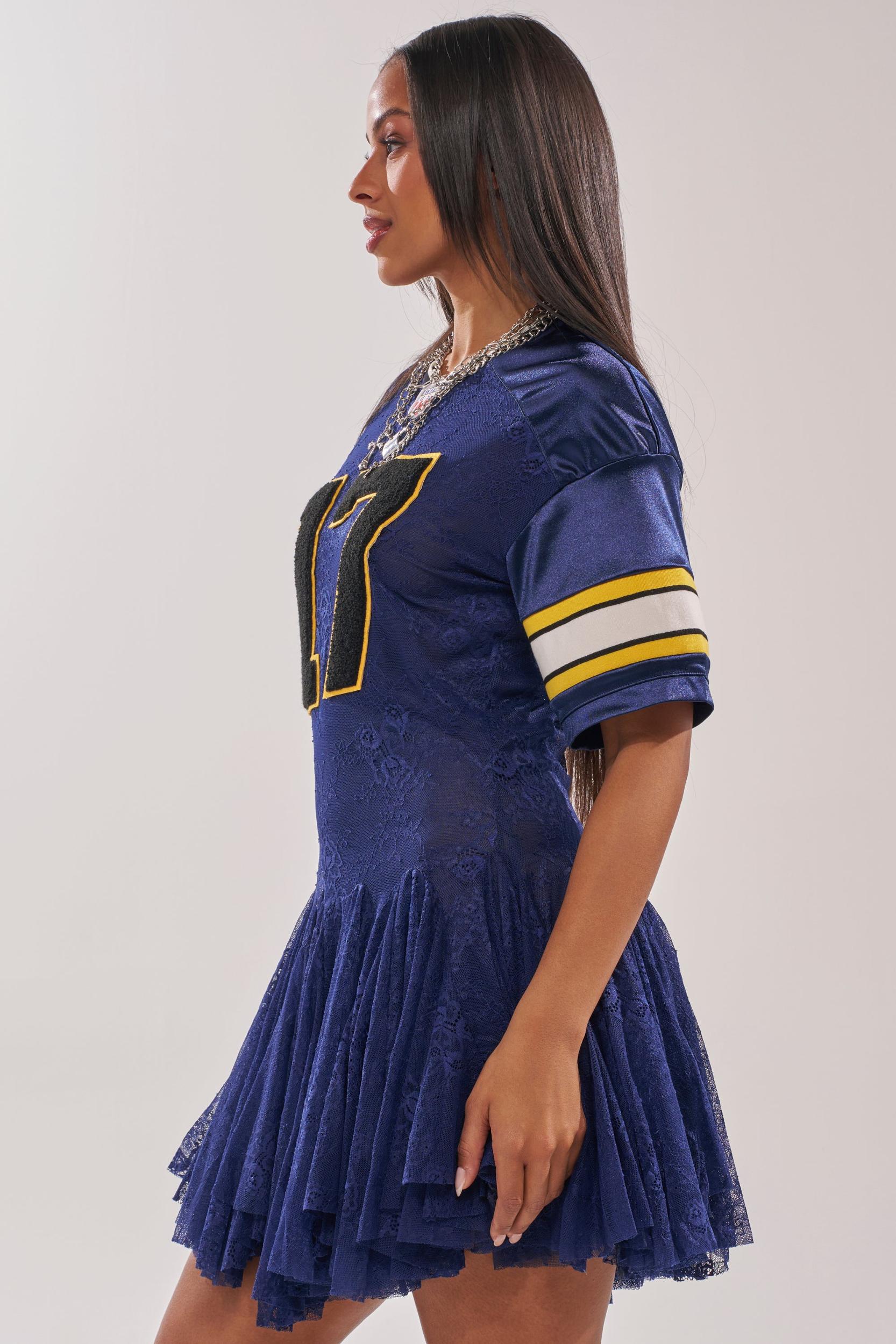 VARSITY BLUES LACE MINI DRESS Product Image