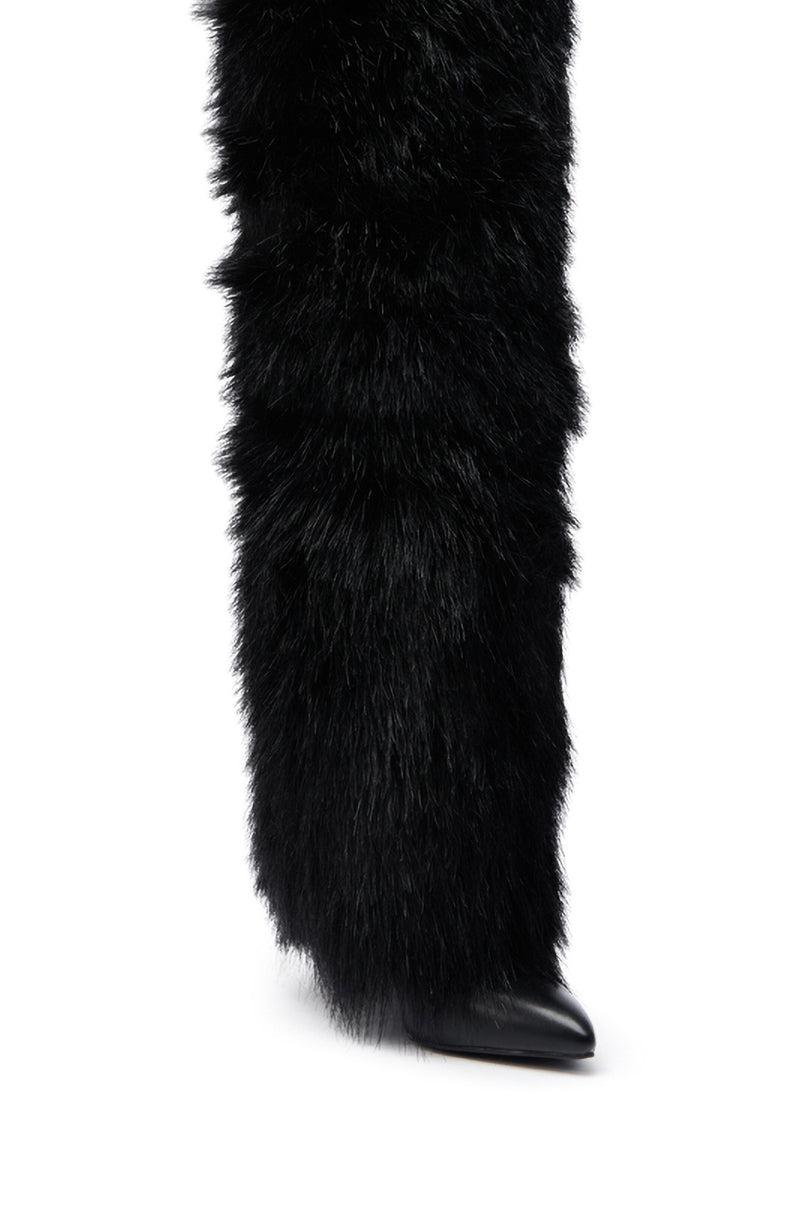 AZALEA WANG LANGLEYE BLACK THIGH HIGH FUR LUXE BOOT Product Image