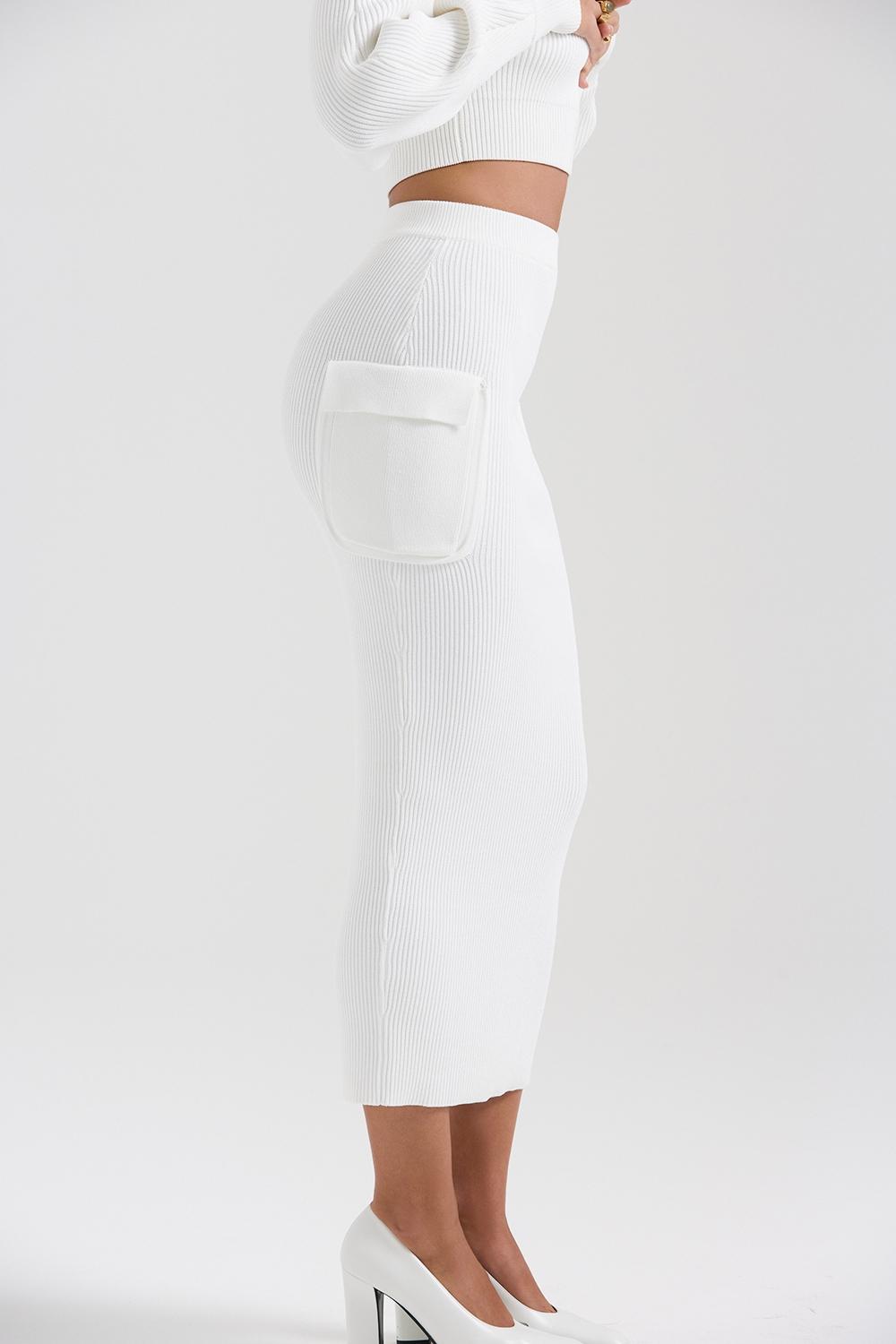 Maeve  white ribbed knit cargo skirt - sale Product Image