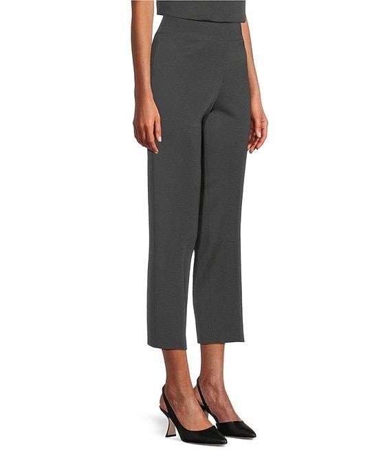 Ming Wang Woven Slim Straight Leg Elastic Waist Cropped Pull-On Pants Product Image