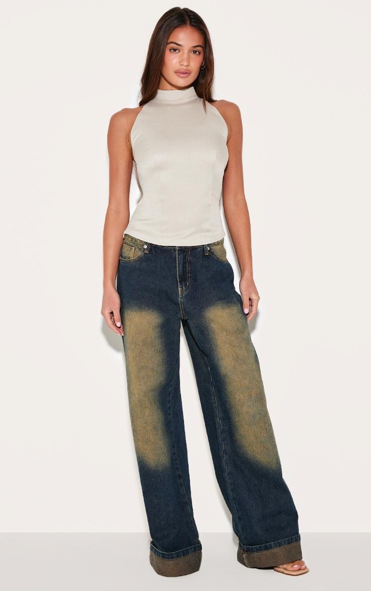 Mushroom Woven High Neck Tie Detail Top Product Image