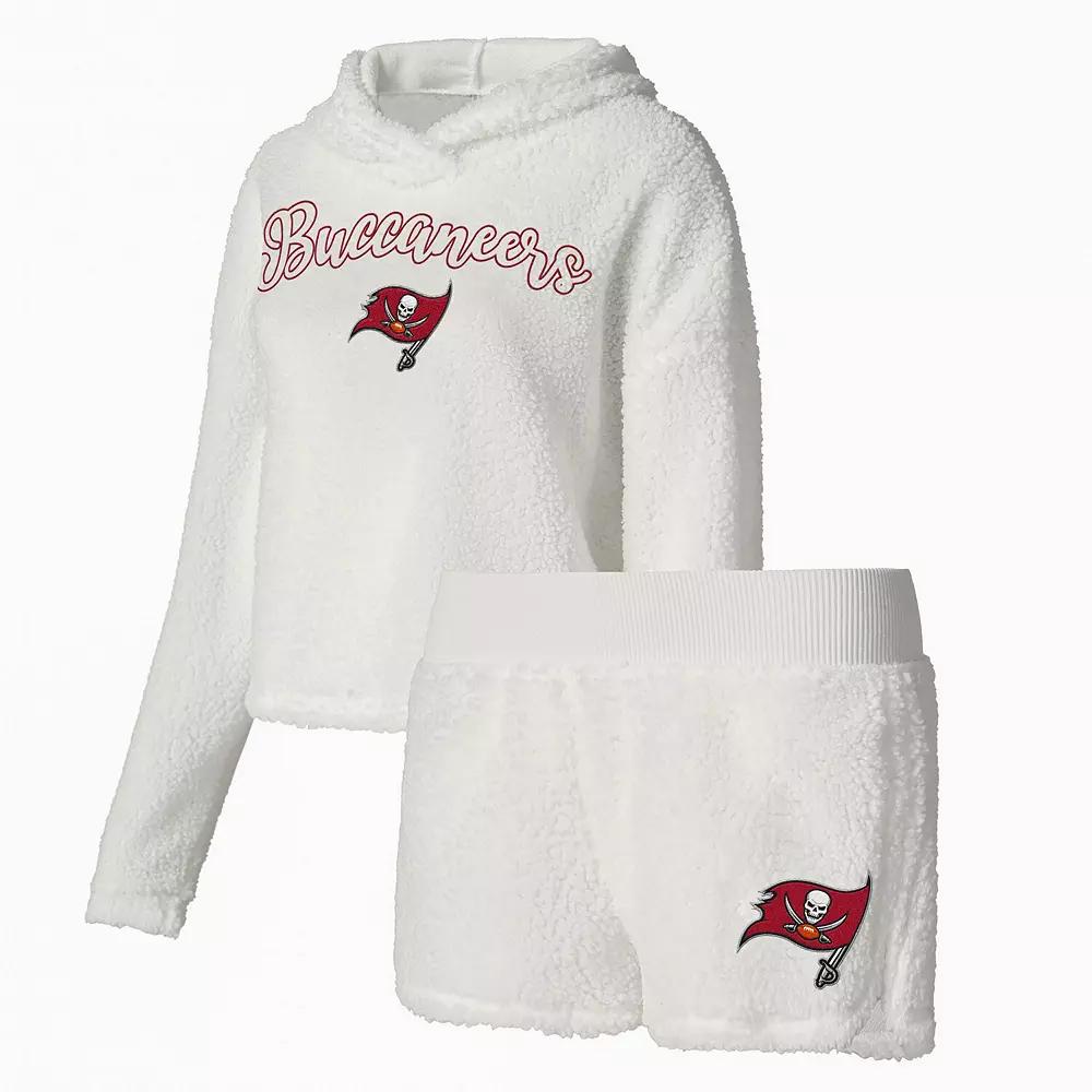 Women's Concepts Sport White Tampa Bay Buccaneers Fluffy Pullover Sweatshirt & Shorts Sleep Set,  Product Image