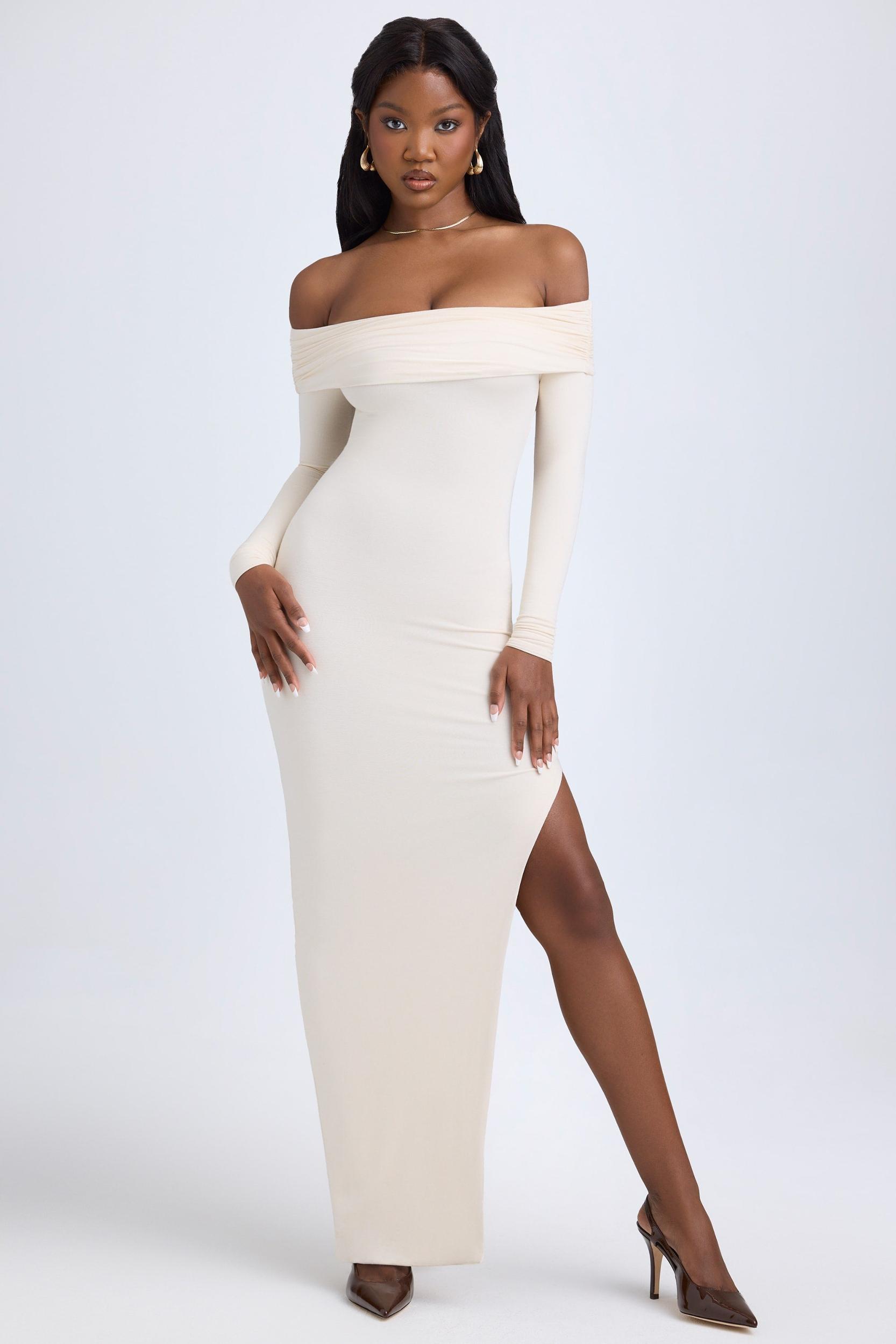 Modal Off-Shoulder Open-Back Maxi Dress in Ivory Product Image